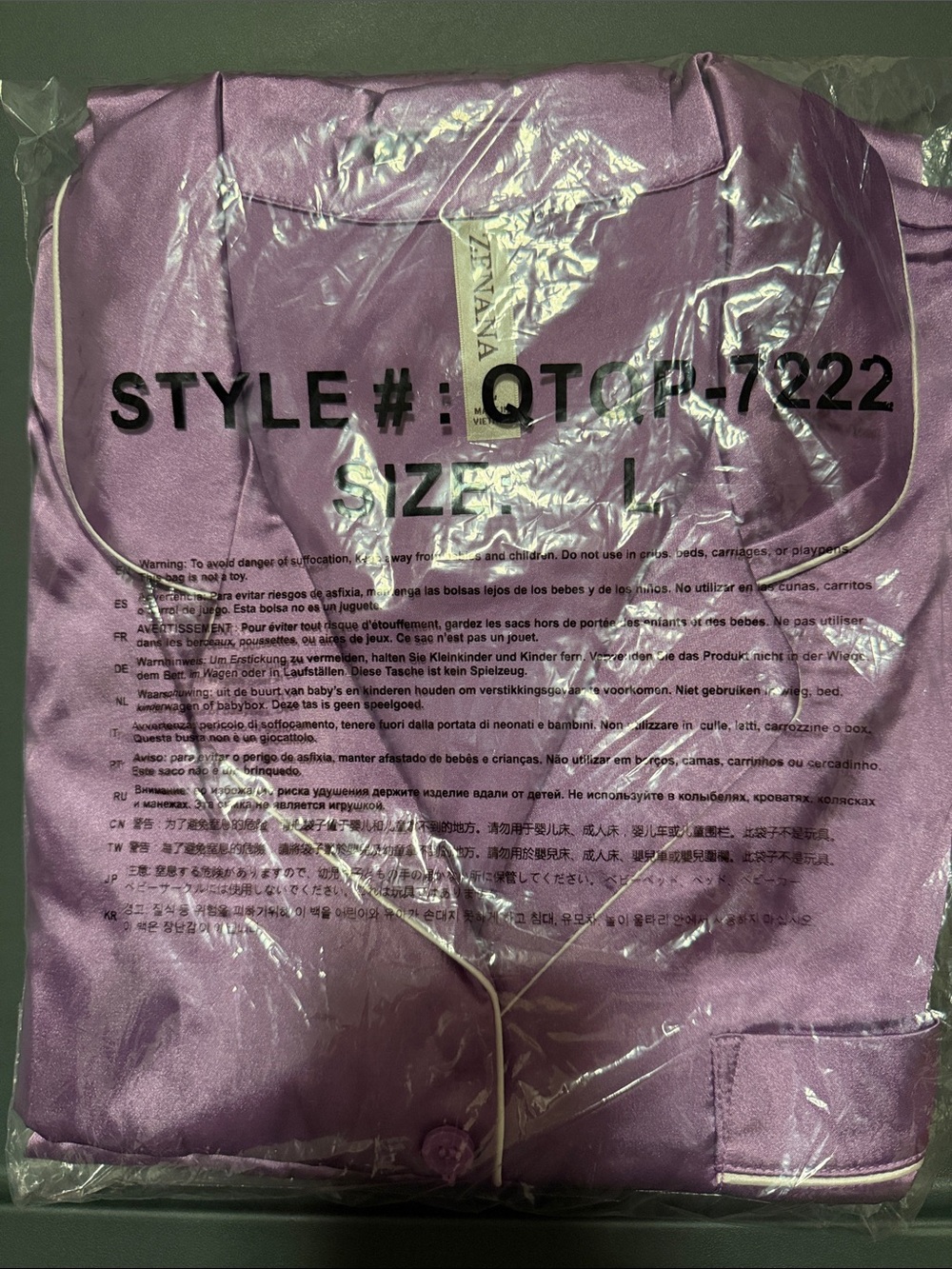 Zenana Outfitters Purple Satin Pajama Set with Eye Mask - Picture 2 of 2